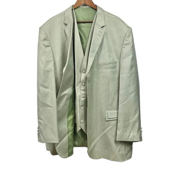 E.J. Samuel Suit Jacket & Vest Houndstooth Mens 52L Long Blazer Green White NWT